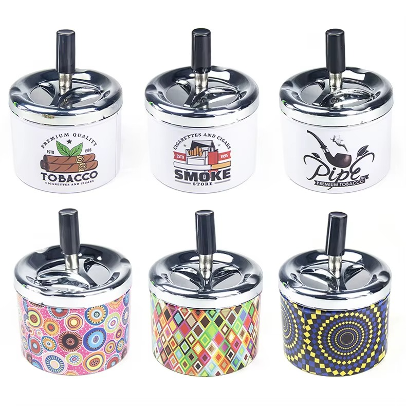 Premium 95mm Stainless Steel Ashtray with Lid - Creative Pattern