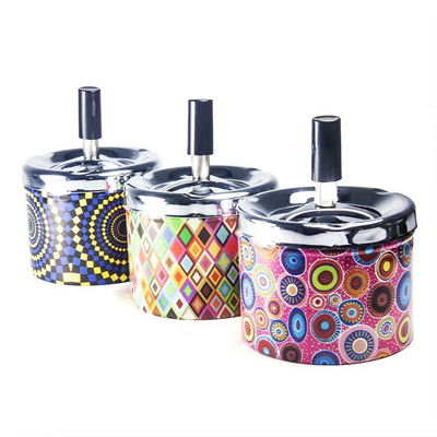 Premium 95mm Stainless Steel Ashtray with Lid - Creative Pattern