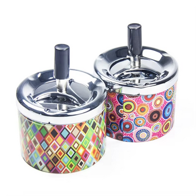 Premium 95mm Stainless Steel Ashtray with Lid - Creative Pattern