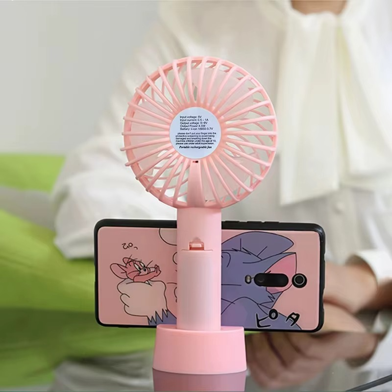 USB Mini Portable Handheld Fan with Phone Holder Rechargeable Air Cooling Device for Outdoor Use Made of Plastic