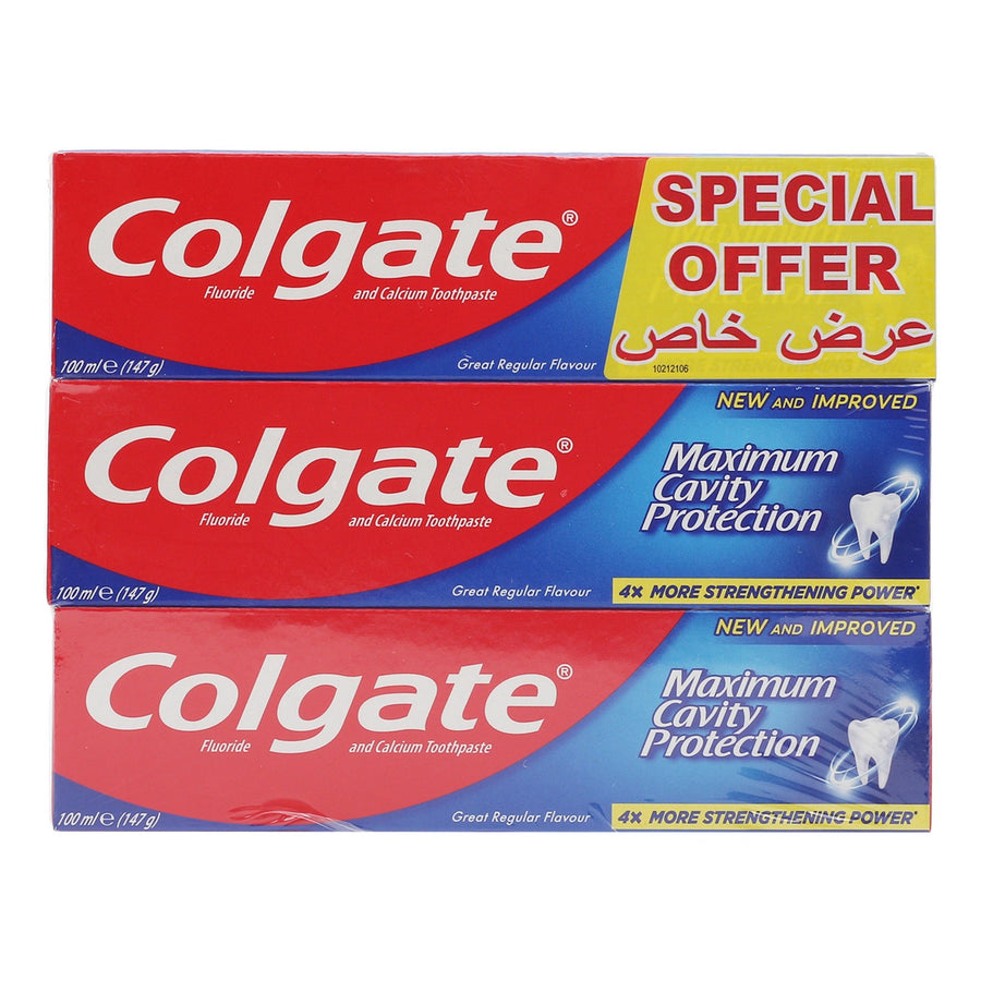 Colgate Maximum Cavity Protection Toothpaste 3x100ml – Triple pack for complete family cavity protection.