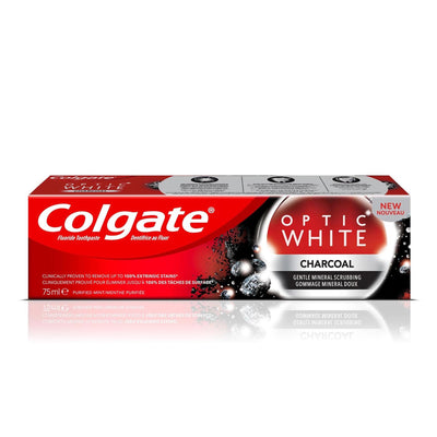 Colgate Toothpaste Optic White Charcoal 75ml – Whitening toothpaste with charcoal for brighter teeth and fresh breath.
