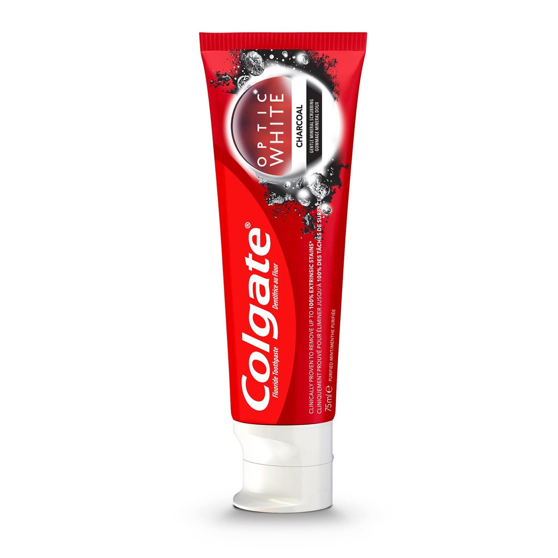Colgate Toothpaste Optic White Charcoal 75ml – Whitening toothpaste with charcoal for brighter teeth and fresh breath.