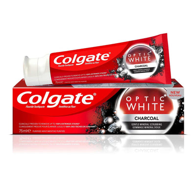 Colgate Toothpaste Optic White Charcoal 75ml – Whitening toothpaste with charcoal for brighter teeth and fresh breath.
