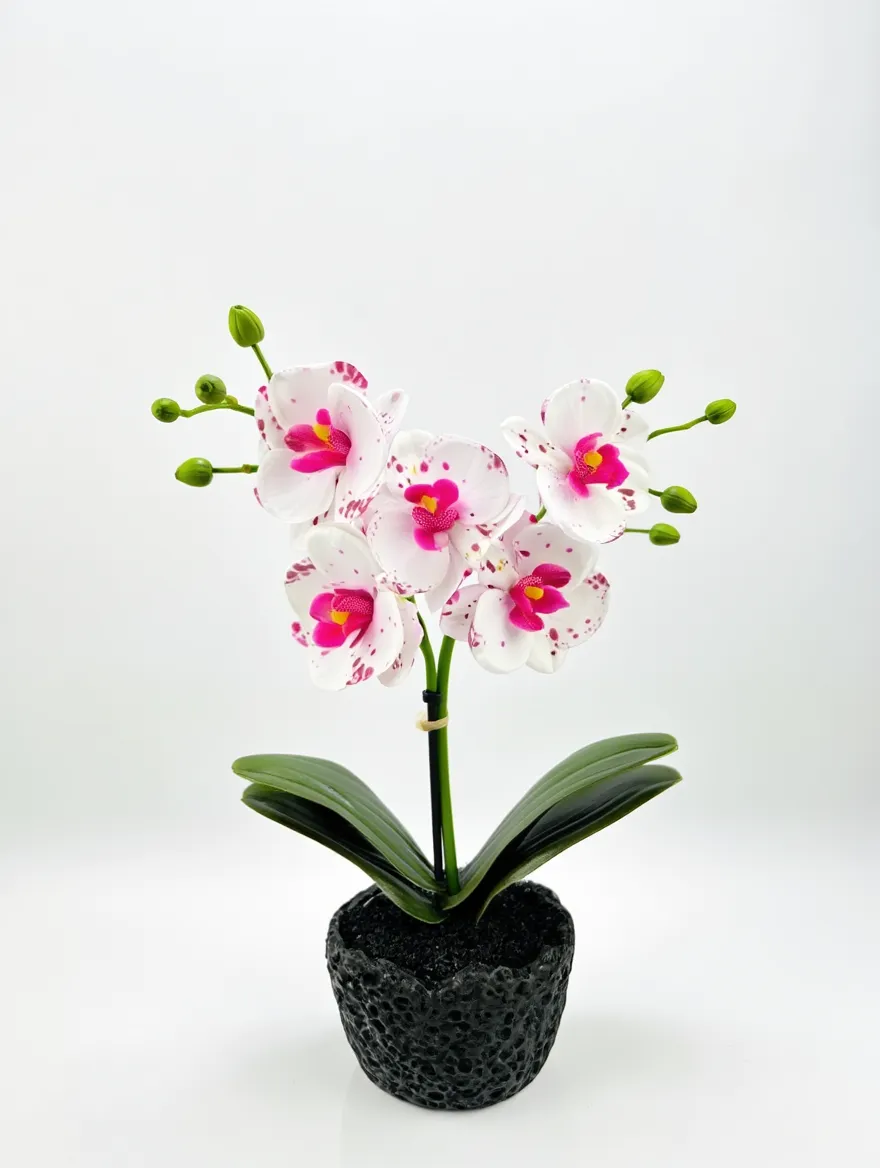 Elegant Artificial Phalaenopsis Orchid in Black Pot | Zero Maintenance