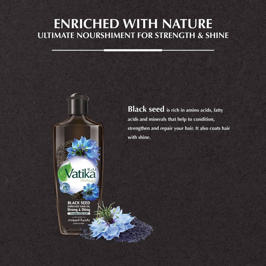 Vatika Naturals Black Seed Enriched Hair Oil 200ml – Strong and shiny hair with natural black seed extract.